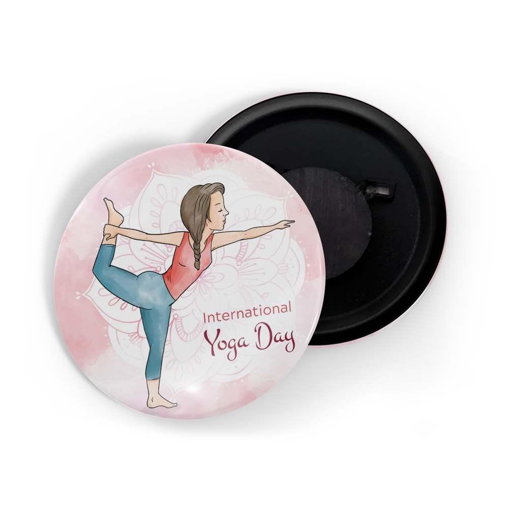 dhcrafts Fridge Magnet Pink International Yoga Day D1 Glossy Finish Design Pack of 1